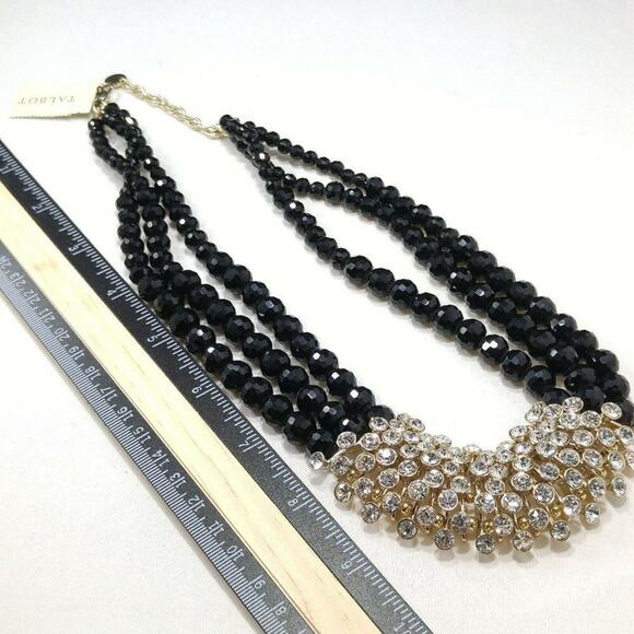 Vintage Rhinestones Black Glass Beaded Necklace, 3 Strands, Signed Talbots, NWTs - Picture 5 of 8